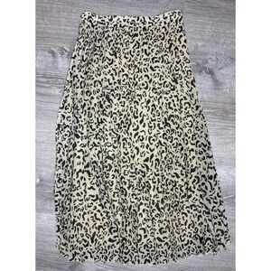 Japna Women's Pleated Cream Black Animal Print Pull On Maxi Skirt Size Small‎